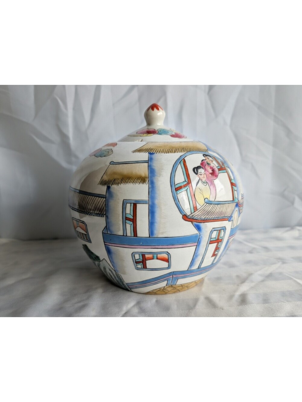 Vintage Chinese Porcelain Famille Rose Ginger Jar Pavilion Scene tongzhi mark